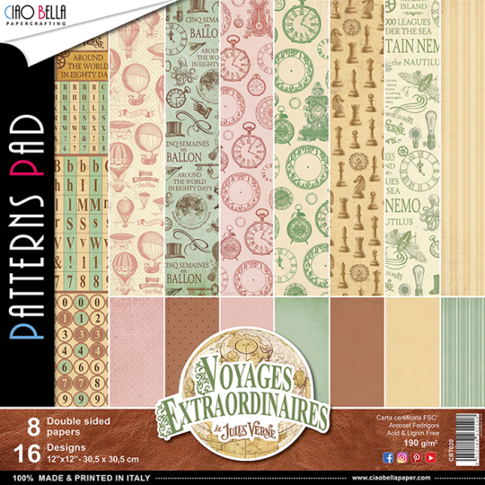 Papier scrapbooking assortiment Ciao Bella voyages extraordinaires 8fe 30x30