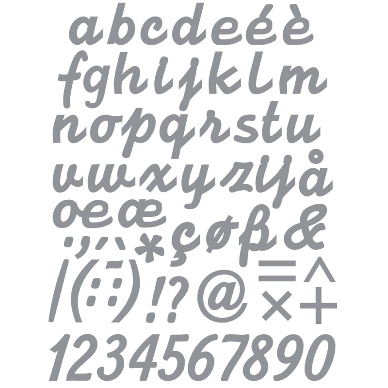 Sticker peel off adhésif argent alphabet minuscules