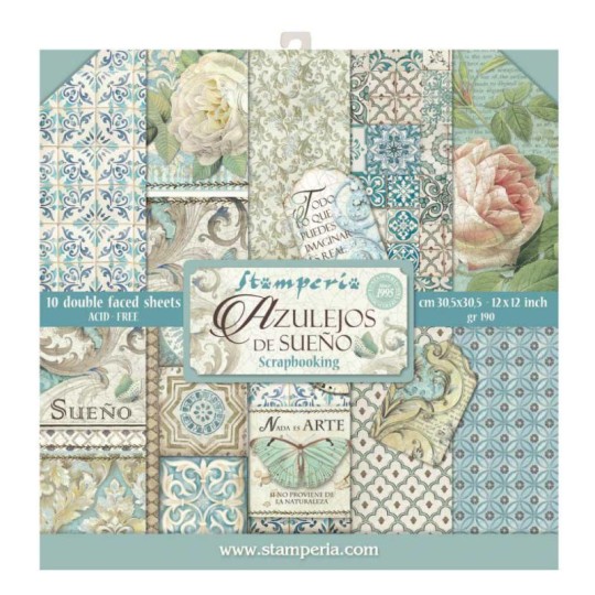 Papier scrapbooking assortiment azulejos de sueno 10f recto verso 30x30