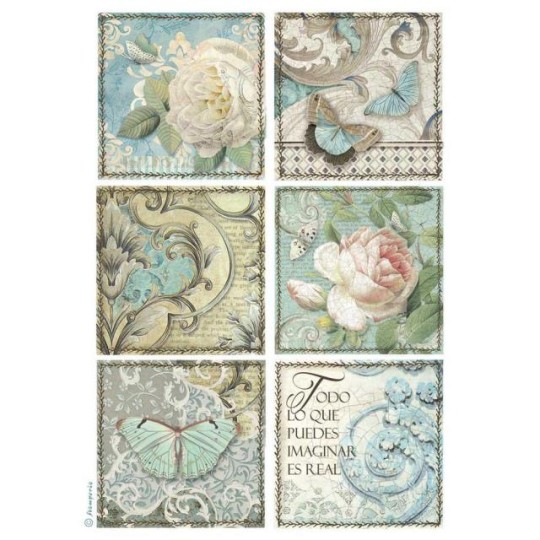 Papier de riz imprimé Stamperia A4 rose et papillon Papier de riz imprimé Stamperia A4 rose et papillon
