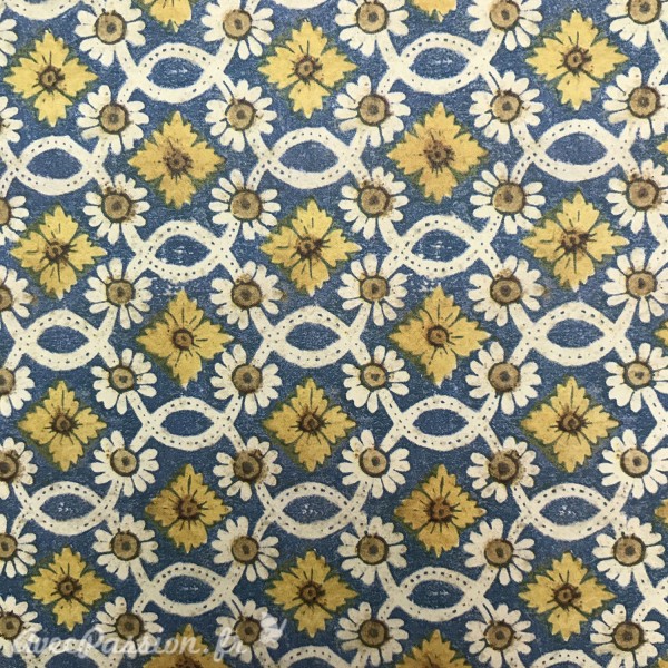 Papier tassotti à motifs fleurs bleu jaune