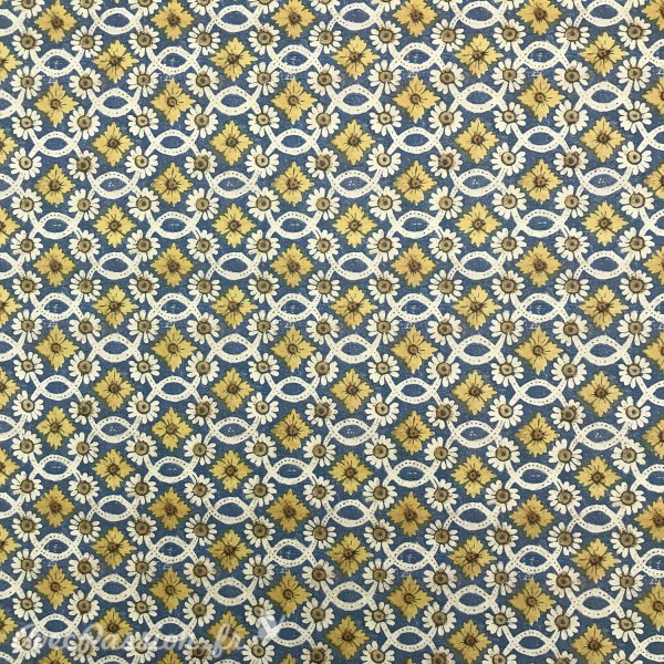 Papier tassotti à motifs fleurs bleu jaune