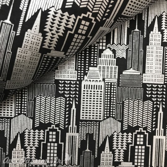 Papier à motifs skyline noir motifs argent