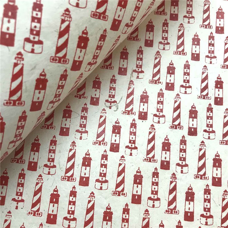 Papier népalais lokta motifs mer phare rouge fond naturel