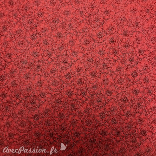 Papier fantaisie anémones rouge fleurs noir