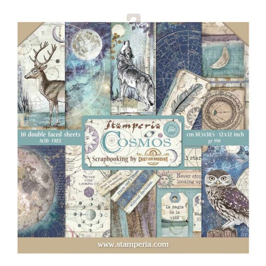 Papier scrapbooking assortiment Stamperia cosmos 10f recto verso 30x30 Papier scrapbooking assortiment Stamperia cosmos 10f recto verso 30x30