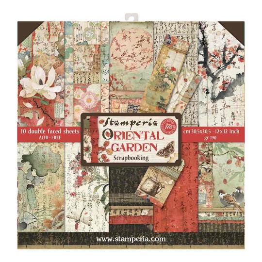 Papier scrapbooking assortiment Stamperia oriental garden 10f recto verso 30x30