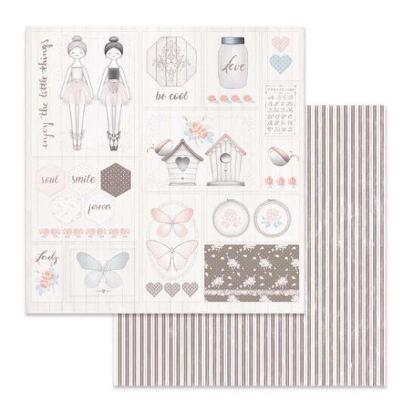 Papier scrapbooking réversible Stamperia nids et papillons 30x30