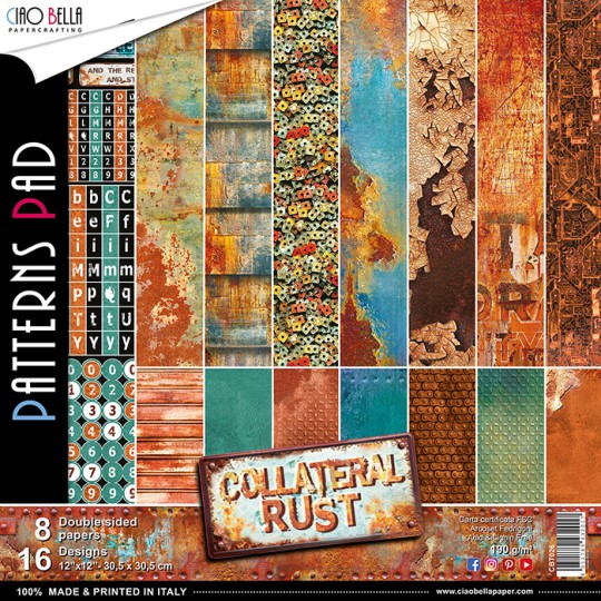 Papier scrapbooking assortiment Ciao Bella collateral rust 8fe 30x30