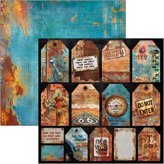 Papier scrapbooking réversible Ciao Bella rusted tags 30x30