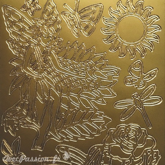 Sticker peel off adhésif flowers fairies doré