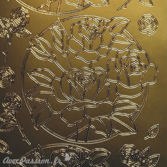 Sticker peel off adhésif roses en cercle doré