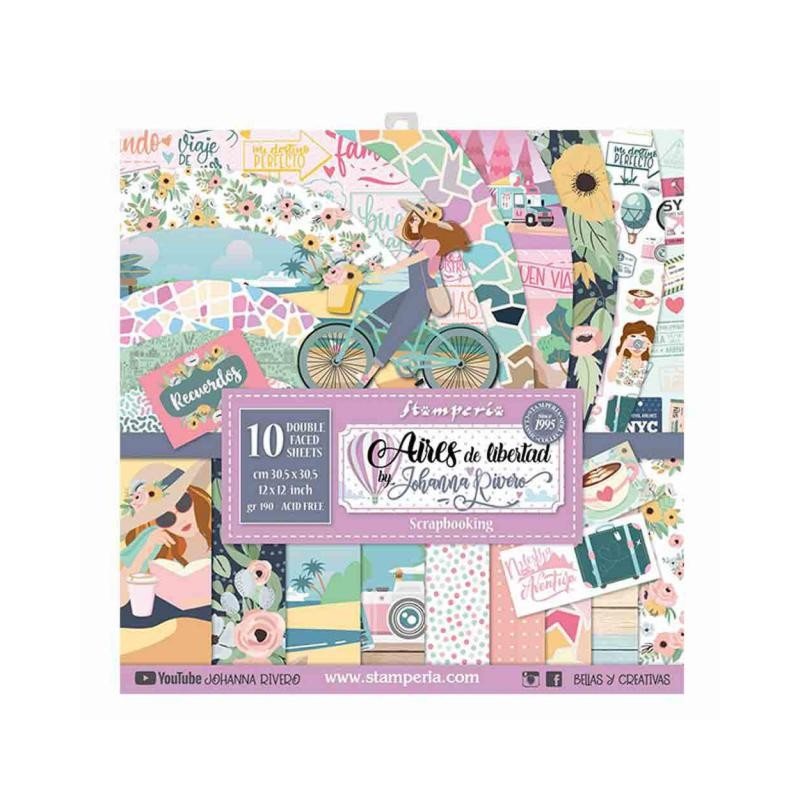 Papier scrapbooking assortiment Stamperia aires de libertad 10f recto verso 30x30