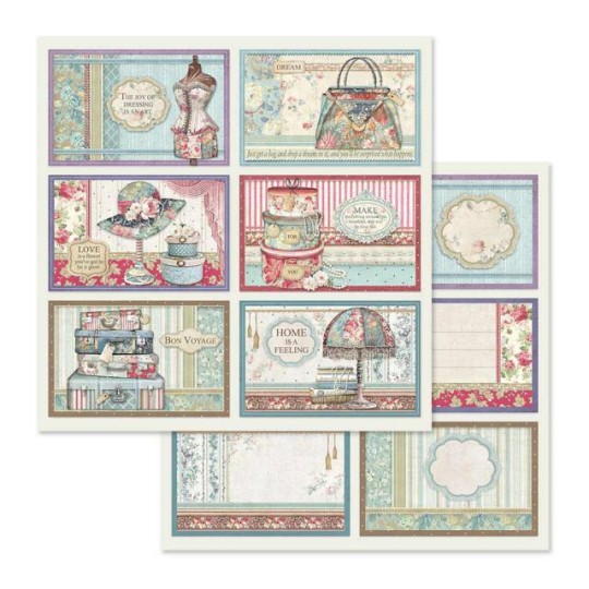 Papier scrapbooking réversible Stamperia 6 décorations cadre 30x30