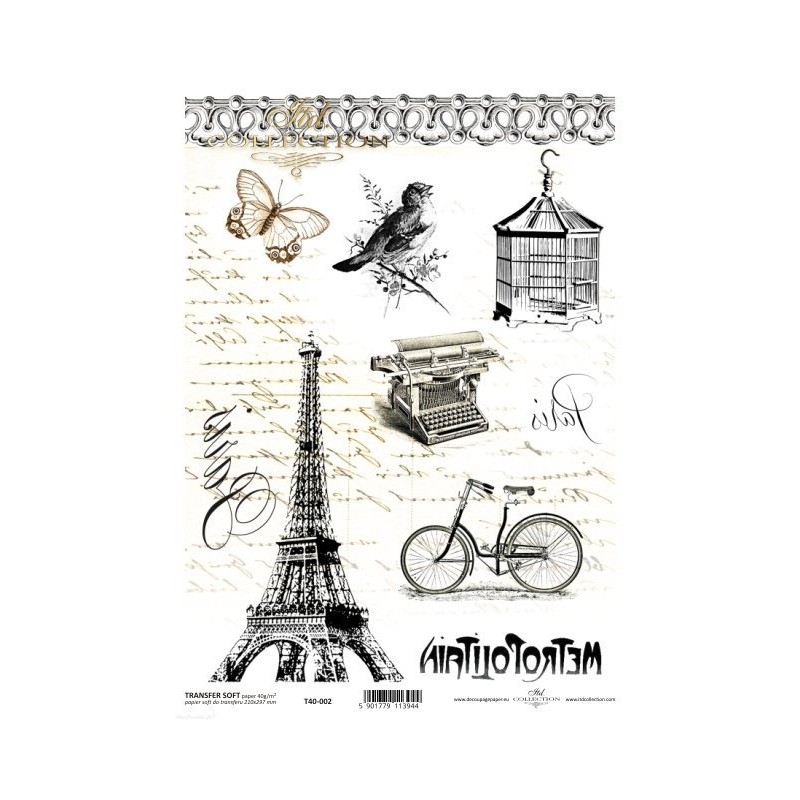 Transfert d'image couleur motif shabby chic T4002