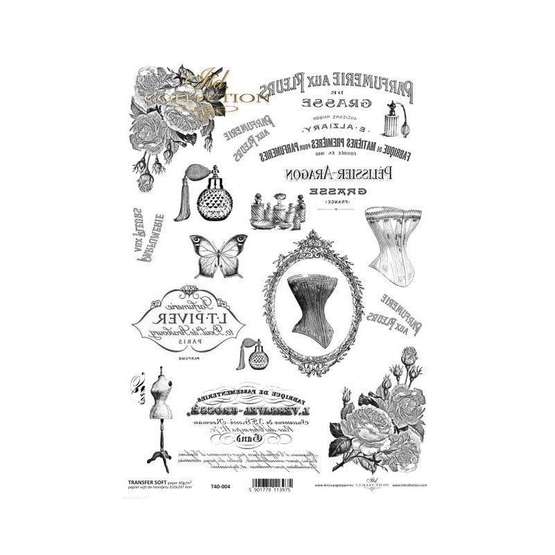 Transfert d'image couleur motif shabby chic T4004