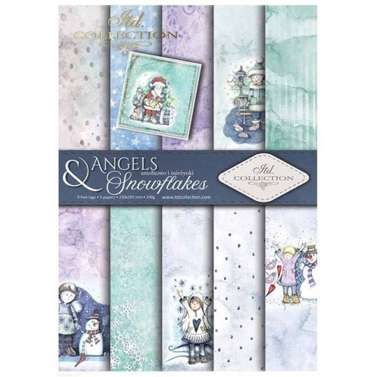 Papier scrapbooking A4 assortiment 12 tag + 5fe recto verso Angels & Snowflakes