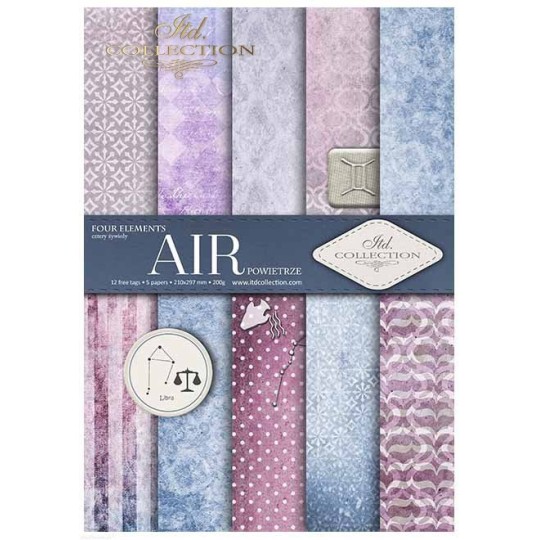 Papier scrapbooking A4 assortiment 12 tag + 5fe recto verso Air