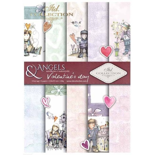 Papier scrapbooking A4 assortiment 12 tag + 5fe recto verso Valentine's Day