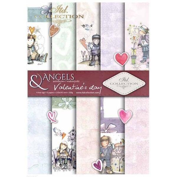 Papier scrapbooking A4 assortiment 12 tag + 5fe recto verso Valentine's Day