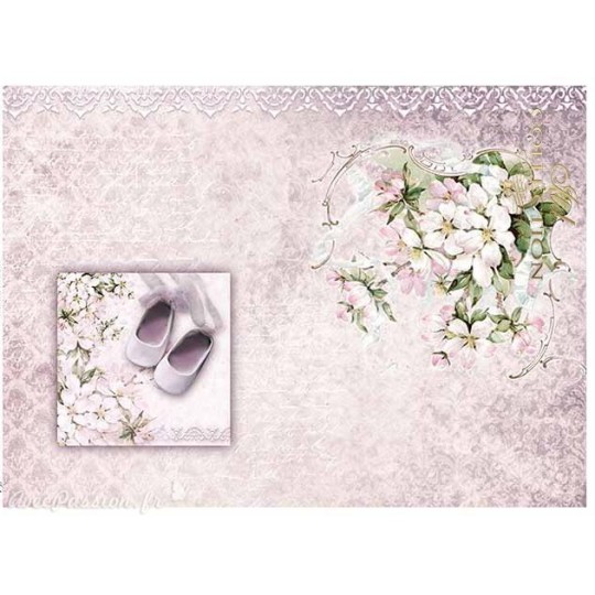 Papier scrapbooking sur papier calque A4 chausson et fleurs