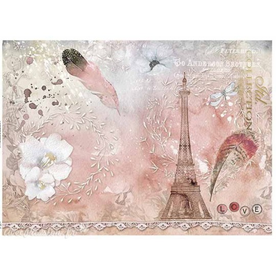 Papier scrapbooking sur papier calque A4 Tour Eiffel et plume