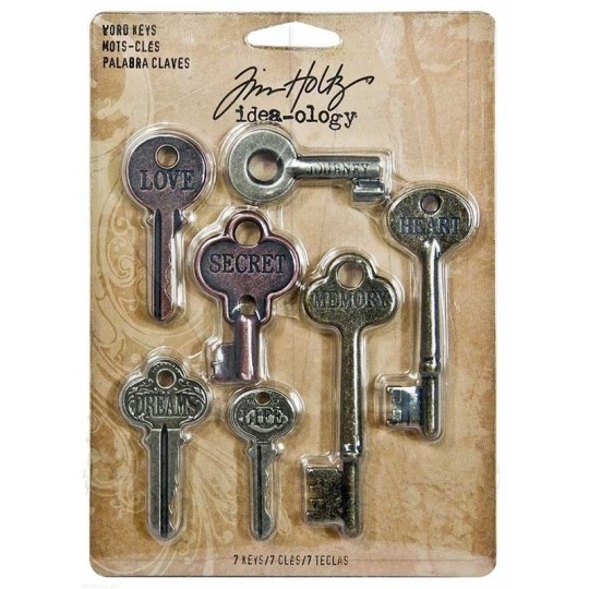 Embellissements métal Tim Holtz Word Keys 7pcs Embellissements métal Tim Holtz Word Keys 7pcs