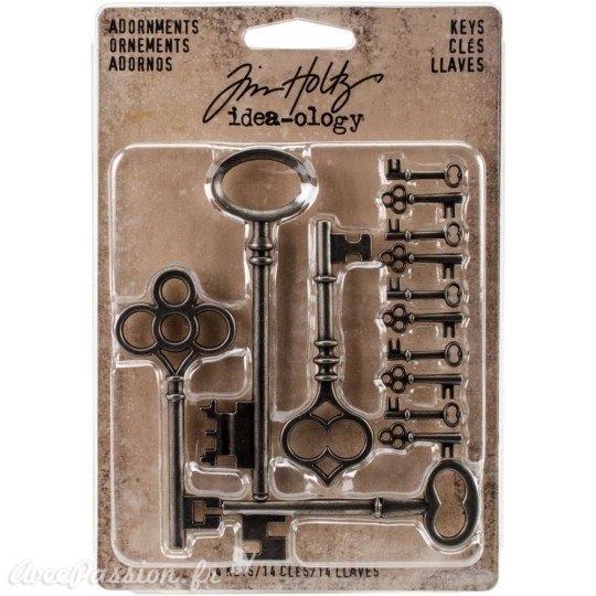 Embellissements métal Tim Holtz Adornments Keys 14pcs