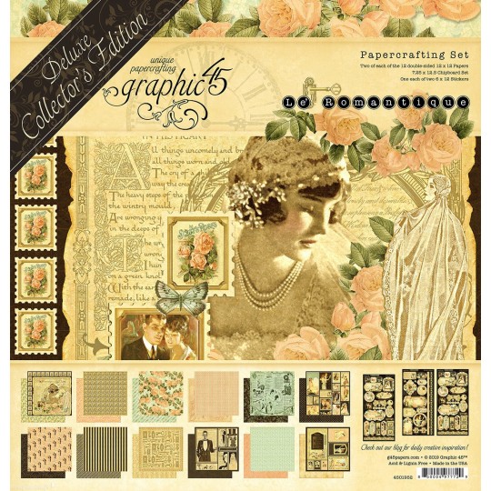 Papier scrapbooking assortiment Graphic 45 Le Romantique recto verso 30x30 24fe