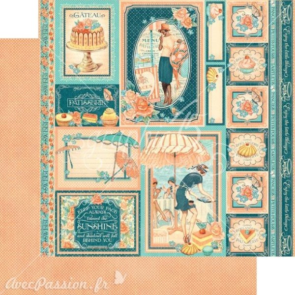 Papier scrapbooking Graphic 45 Café Parisiana assortiment