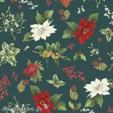 Papier tassotti à motifs Noël Poinsetta fond vert