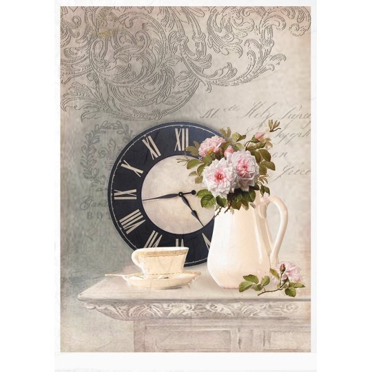 Papier de riz horloge & pot de fleur 21x30cm