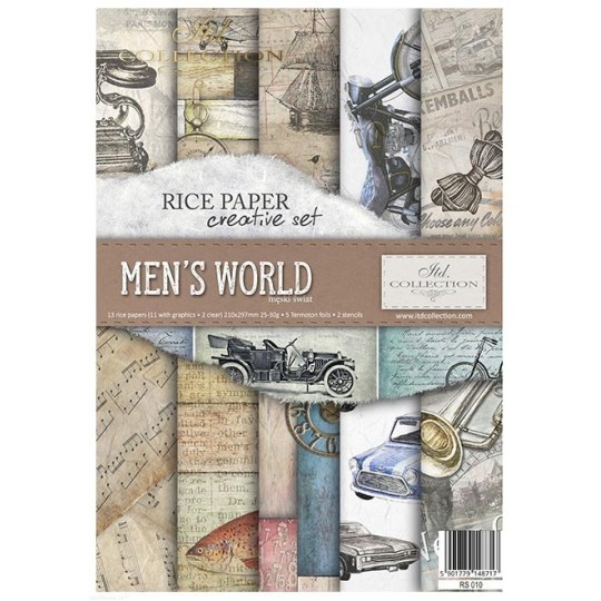 Kit créatif 13 papier de riz + 2 pochoirs + 5 foil  //  Men's world