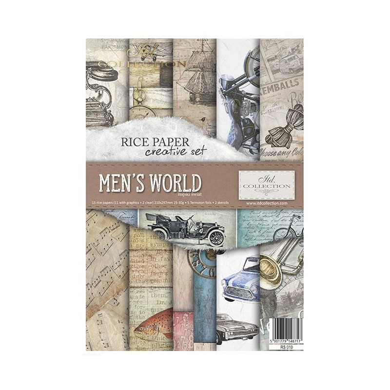 Kit créatif 13 papier de riz + 2 pochoirs + 5 foil  //  Men's world