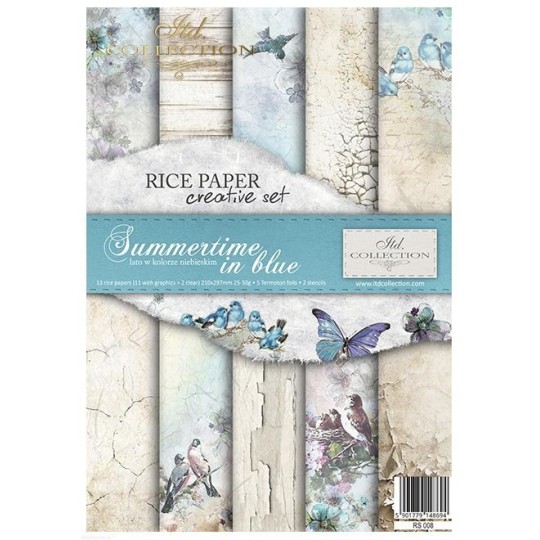 Kit créatif 13 papier de riz + 2 pochoirs + 5 foil  // Sumertime in blue