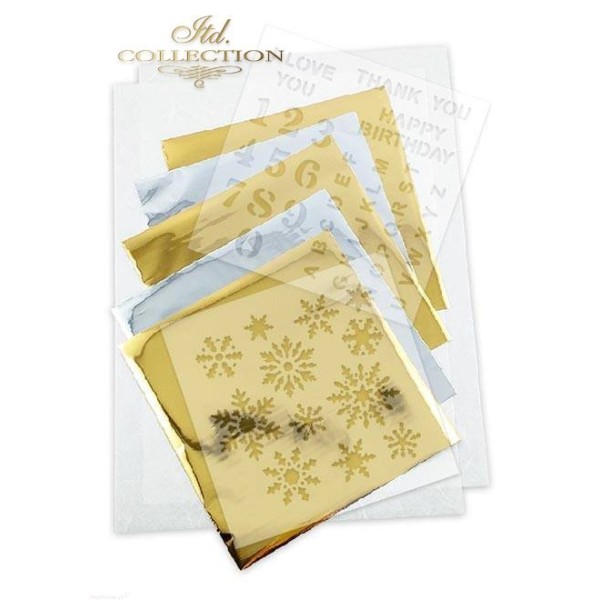 Kit créatif 13 papier de riz + 2 pochoirs + 5 foil  // Christmas time