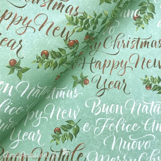Papier tassotti à motifs Noël merry christmas fond vert
