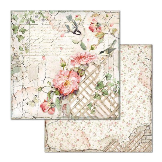 Papier scrapbooking Fence with little bird Stamperia 30x30 réversible