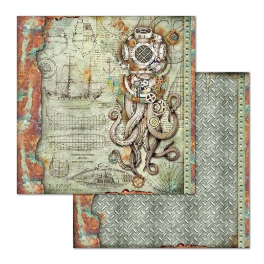 Feuille scrapbooking Stamperia Octopus 30x30 réversible