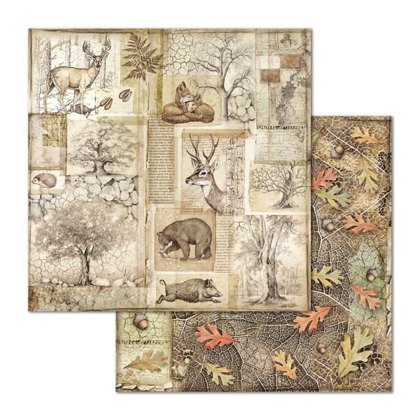 Papier scrapbooking assortiment Stamperia Forest 10f recto verso 30x30