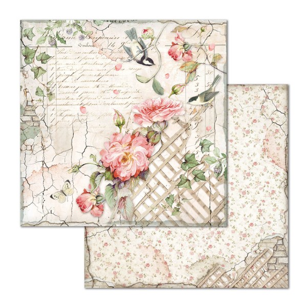 Papier scrapbooking assortiment Stamperia House of Roses 10f recto verso 30x30