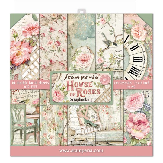 Papier scrapbooking assortiment Stamperia 10f 30x30 House of Roses