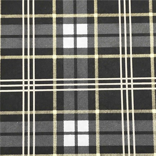 Papier indien checks fond noir écossais blanc et or