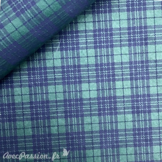 Papier à motifs tartan fond vert écossais bleu