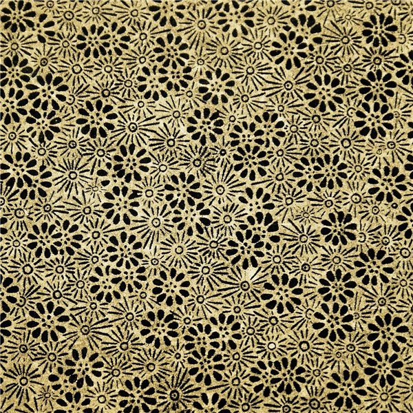 Papier népalais lokta motifs semis fleurs noir fond doré