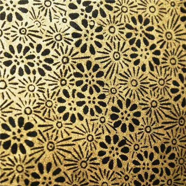 Papier népalais lokta motifs semis fleurs noir fond doré