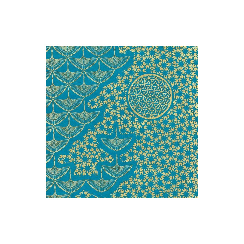 Papier népalais lokta motifs kumiko or fond turquoise