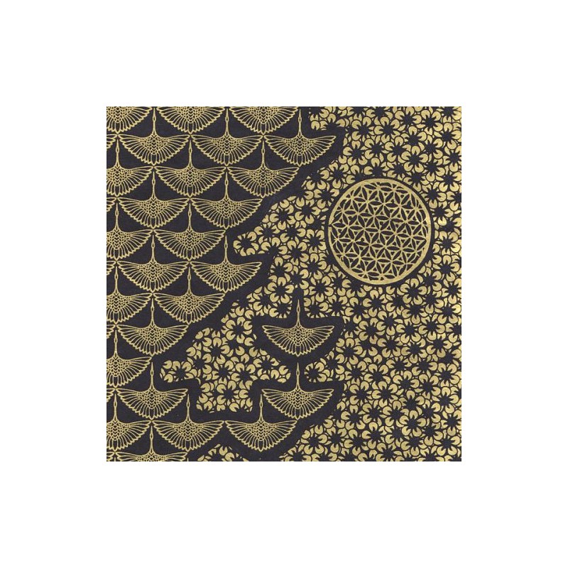 Papier népalais lokta motifs kumiko or fond noir