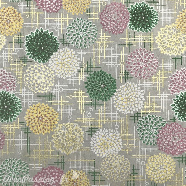 Papier japonais washi lotus multicolores fond taupe By Taniguchi