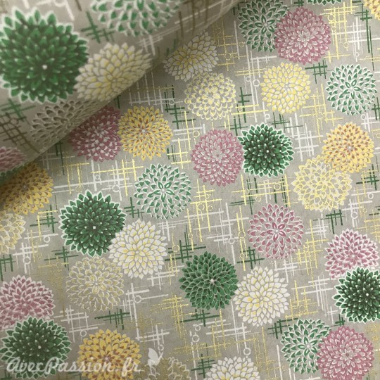 Papier japonais washi lotus multicolores fond taupe By Taniguchi